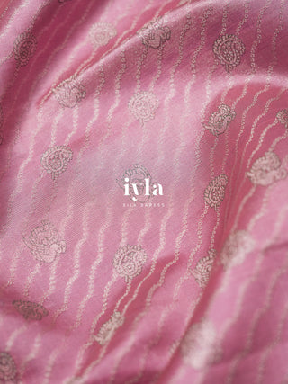 The Pichwai Sacred Cow and Calf Kanjeevaram in Carnation Pink
