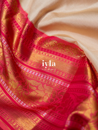 The Sacred Pichwai cow and calf Kanjeevaram in cozy cream