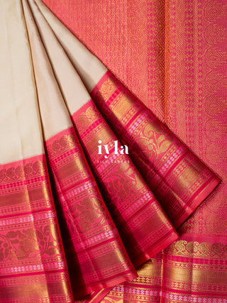 The Sacred Pichwai cow and calf Kanjeevaram in cozy cream
