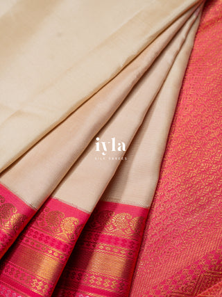 The Sacred Pichwai cow and calf Kanjeevaram in cozy cream
