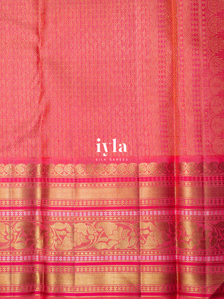 The Sacred Pichwai cow and calf Kanjeevaram in cozy cream