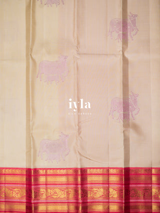 The Sacred Pichwai cow and calf Kanjeevaram in cozy cream