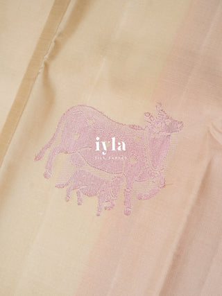 The Sacred Pichwai cow and calf Kanjeevaram in cozy cream