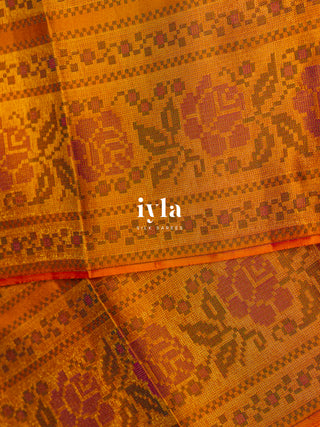 The Tangerine Pixel Petal Kanjeevaram