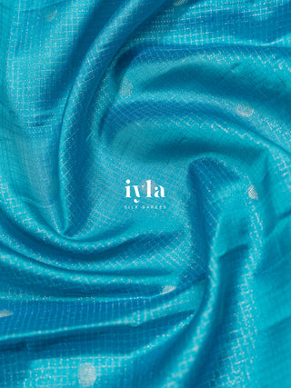 The Azure Blue Pixelated Flower Kanjeevaram