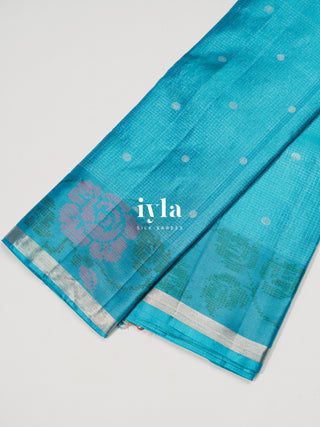 The Azure Blue Pixelated Flower Kanjeevaram