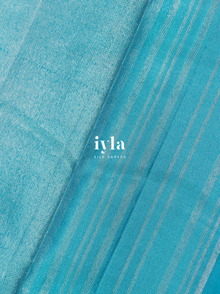 The Azure Blue Pixelated Flower Kanjeevaram