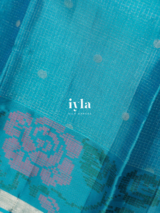 The Azure Blue Pixelated Flower Kanjeevaram