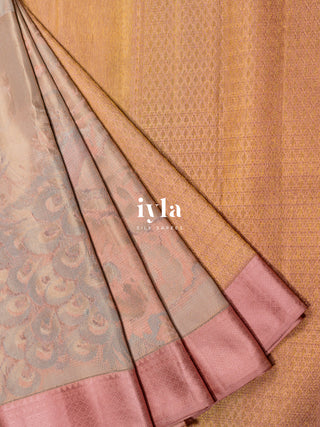 The Peacock Dream Kanjeevaram in Apricot Pink