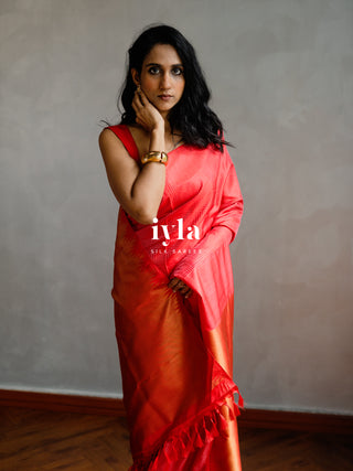 The Prince of Wales Silk Saree in Crimson Red