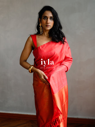 The Prince of Wales Silk Saree in Crimson Red
