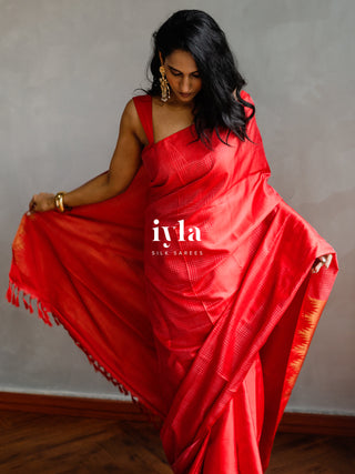 The Prince of Wales Silk Saree in Crimson Red