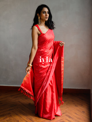 The Prince of Wales Silk Saree in Crimson Red