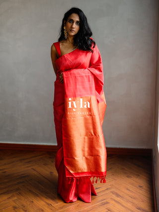 The Prince of Wales Silk Saree in Crimson Red