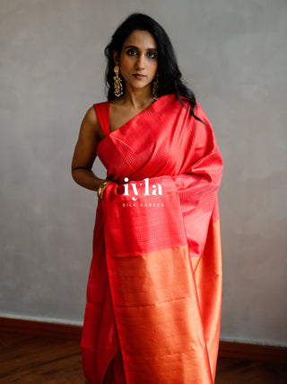 The Prince of Wales Silk Saree in Crimson Red