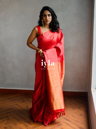 The Prince of Wales Silk Saree in Crimson Red