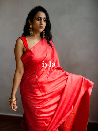 The Prince of Wales Silk Saree in Crimson Red