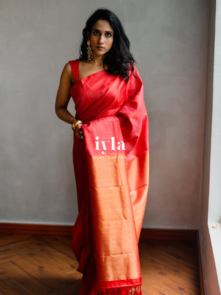 The Prince of Wales Silk Saree in Crimson Red