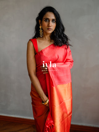 The Prince of Wales Silk Saree in Crimson Red
