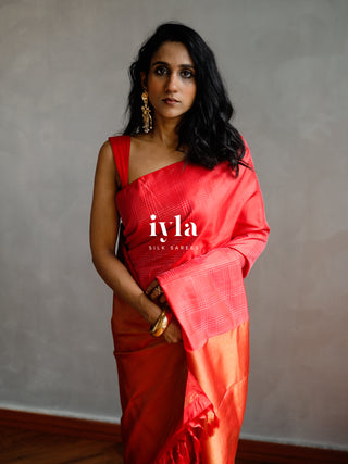 The Prince of Wales Silk Saree in Crimson Red
