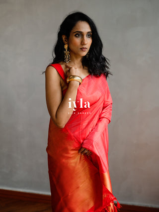 The Prince of Wales Silk Saree in Crimson Red