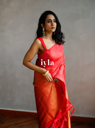 The Prince of Wales Silk Saree in Crimson Red