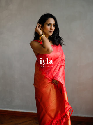 The Prince of Wales Silk Saree in Crimson Red