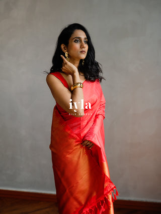 The Prince of Wales Silk Saree in Crimson Red