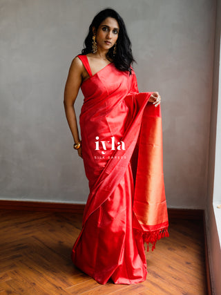 The Prince of Wales Silk Saree in Crimson Red