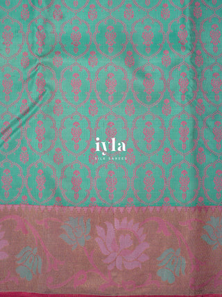 The Turquoise Floral Garden Kanjeevaram in Pure Gold