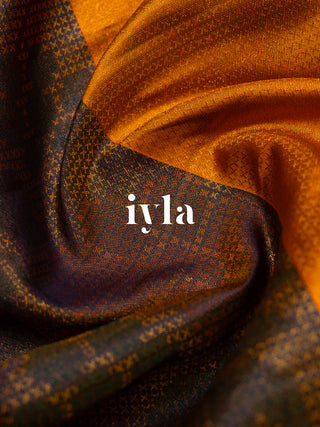 The Pixelated Flower Kanjeevaram in Marigold Orange