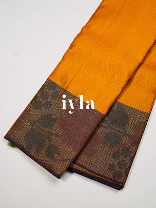 The Pixelated Flower Kanjeevaram in Marigold Orange