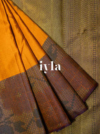 The Pixelated Flower Kanjeevaram in Marigold Orange