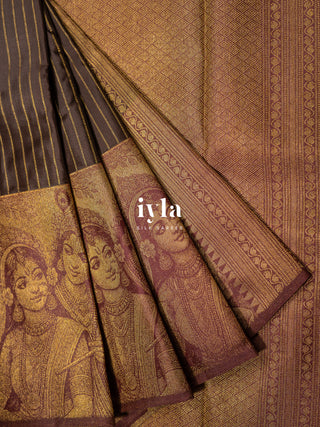 Pre Order | The Vrindhavan Leela Kanjeevaram in Bronze Walnut