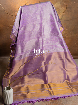 The Divine Drape of Radha Krishna Kanjeevaram in Pastel Lavender