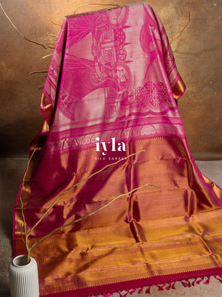 The Divine Drape of Radha Krishna Kanjeevaram in Deep Pink