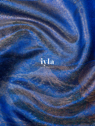The Radha Krishna & Great Wave off Kanagawa Kanjeevaram in Cobalt Blue