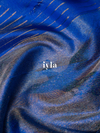 The Radha Krishna & Great Wave off Kanagawa Kanjeevaram in Cobalt Blue