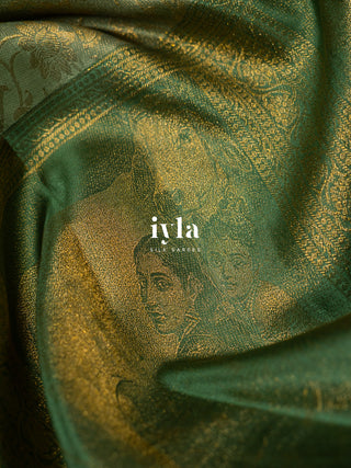 The Ravi Varma's Krishna & Yashoda Chronicles in Pistachio Sage
