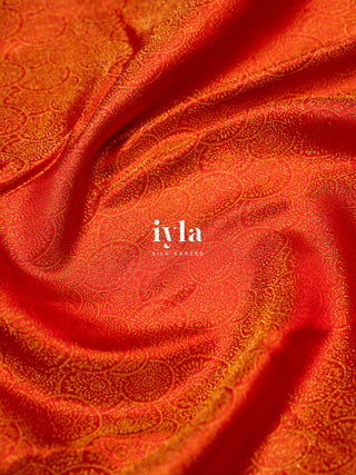 The Radha and Gopika’s Tale of Vrindhavan Kanjeevaram in Scarlet Red