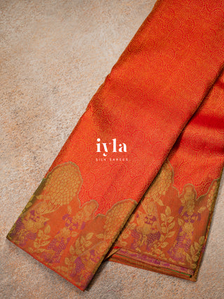 The Radha and Gopika’s Tale of Vrindhavan Kanjeevaram in Scarlet Red