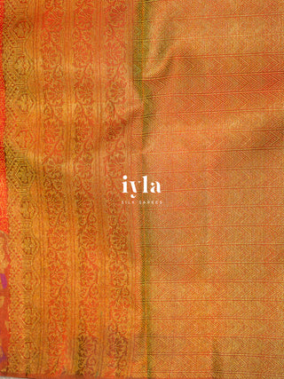 The Radha and Gopika’s Tale of Vrindhavan Kanjeevaram in Scarlet Red