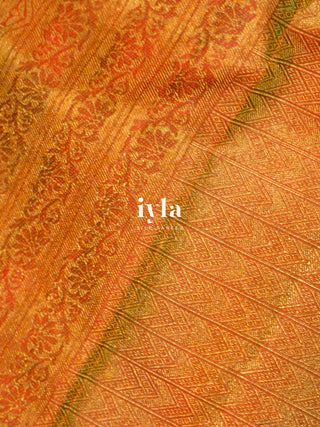 The Radha and Gopika’s Tale of Vrindhavan Kanjeevaram in Scarlet Red
