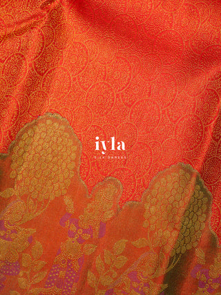 The Radha and Gopika’s Tale of Vrindhavan Kanjeevaram in Scarlet Red