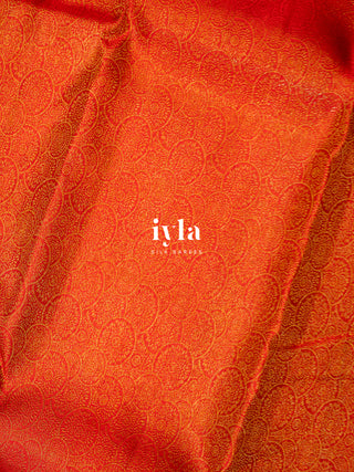 The Radha and Gopika’s Tale of Vrindhavan Kanjeevaram in Scarlet Red
