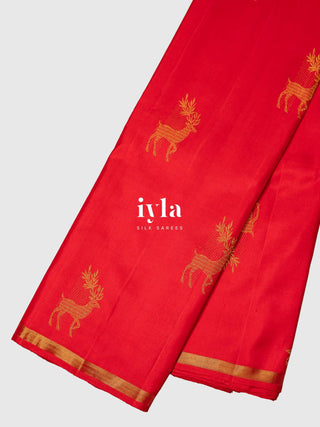The Crimson Deer Garden Silk Saree