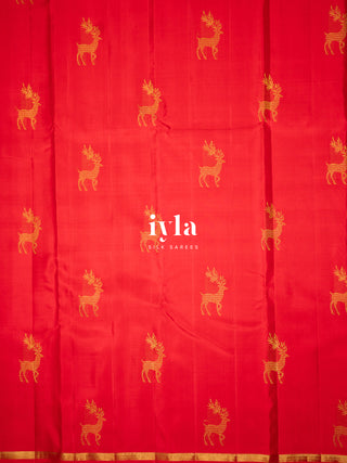 The Crimson Deer Garden Silk Saree