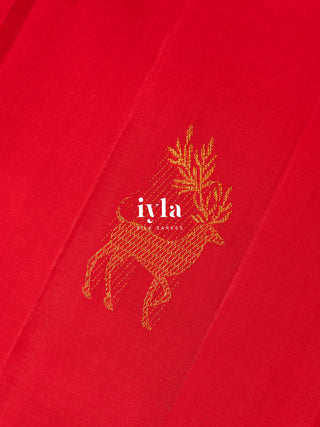The Crimson Deer Garden Silk Saree