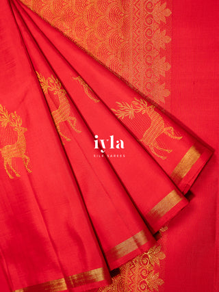 The Crimson Deer Garden Silk Saree