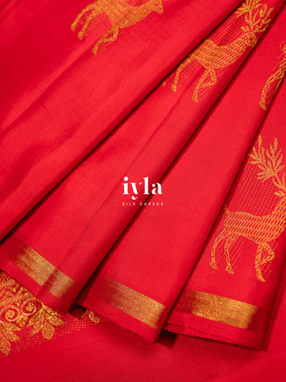 The Crimson Deer Garden Silk Saree